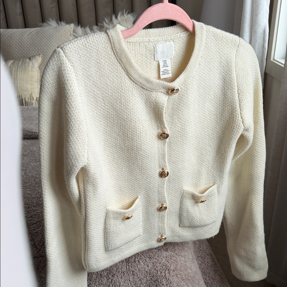 H&M Cream Button-Up Cardigan